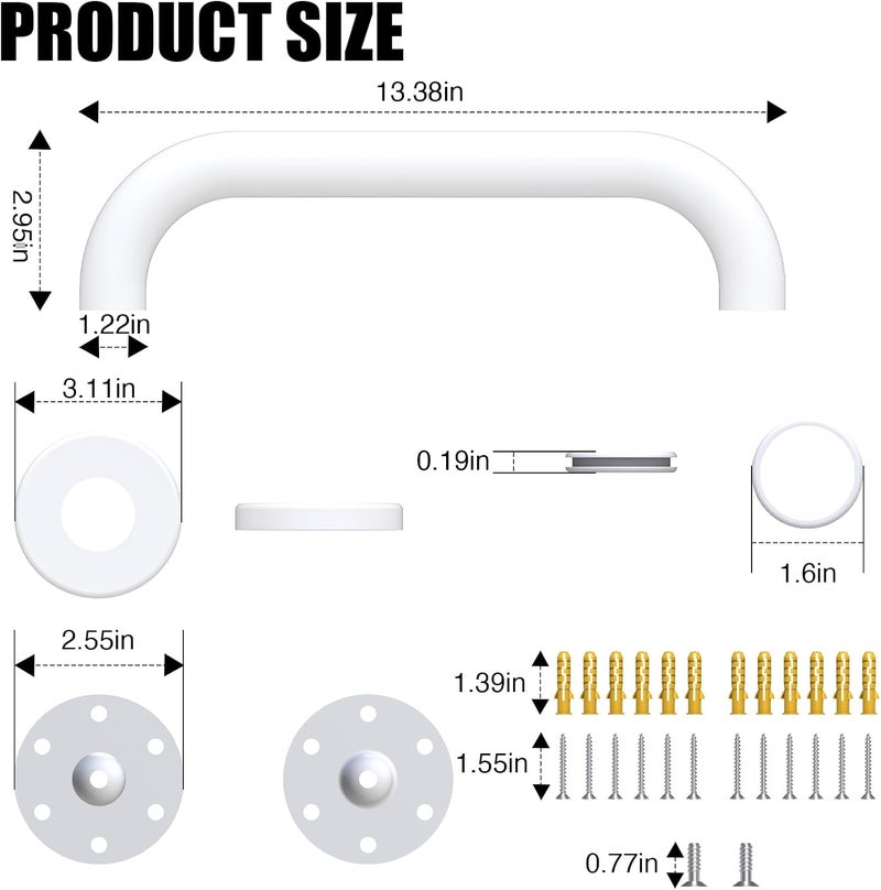 ROTHLEY 12 Inch Grab Bar for Bathtubs and Showers: Stainless Steel Shower Grab Bar Wall Mounted Shower Handle with Concealed Screws for Handicapped Elderly and Seniors (Matte White) - Image 2